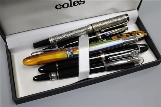 Six assorted fountain pens